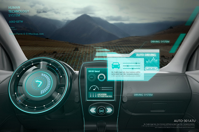 驾驶室全息图像未来科技仪表板PSD合成海...