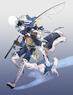 一个长假大概只能憋出这一个oc了是用鱼竿钓流星的带着会飞的狗狗的魔女（男）！ ​​​​