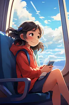 AI数字艺术春运回家坐车人物插画