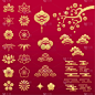 亚洲,黄金,花纹,传统,牡丹,红色,竹,布置,装饰