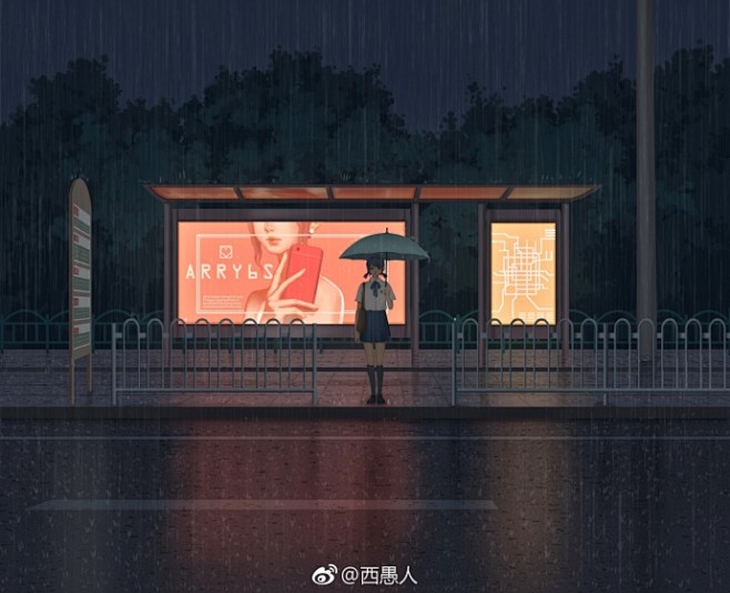 #涂##插画# 大概是某个雨天坐公交车回...