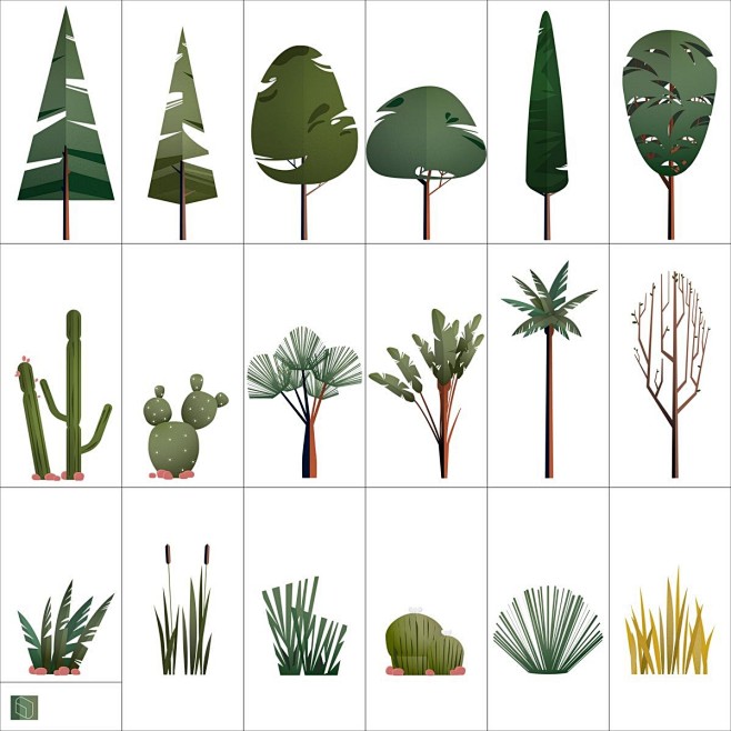 植物卡通、分析图、景观植物