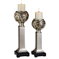 15″/19″H SILVER VINE CANDLEHOLDER SET