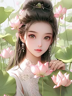 绝美头像｜夏日荷花｜汉服古风美女唯美壁纸
