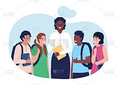 教师与学生进行二维矢量孤立插图