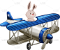 兔子,飞机,可爱的,图像,矢量,分离着色,动物,飞行器,骑,运输