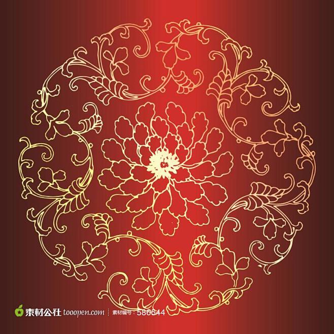 中国传统牡丹花植物花纹图案