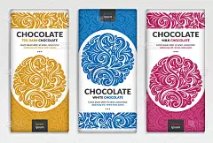 五彩缤纷的巧克力包装设计。复古矢量装饰模板。优雅,经典的元素。非常适合食品，饮料和其他包装类型。可用