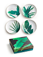Bring the beauty of the tropics into your home with the Nanette Botanical Plates! Gorgeous motifs of banana leaves and other tropical wonders dance across these little plates, it's hard not to love them.: 