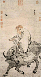 老子骑牛，紫气东来_牛图_张路_唐伯虎