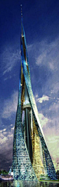 迪拜城大厦”高度为2,400米，有400层，每100层形成一个街区，有一个“空中广场”（Sky Plaza）作为“市中心”。设计师为 Adrian Smith + Gordon Gill建筑事务所。