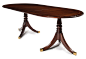 Regency Dining Table, Mahogany : Made of a beautifully figured mahogany with rosewood cross banding, this is a superbly crafted and versatile dining table. The piece features two extension leaves with brass locking mechanisms,...
