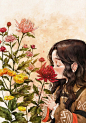 不同的季节，不同的花朵，适当的时候，就会盛放 ~ 来自韩国插画家Aeppol 的「森林女孩日记」系列插画。