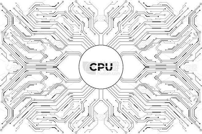 CPU背景与电路计算机板在白色背景。大数据。软件现代技术的概念。矢量图素材-花瓣网