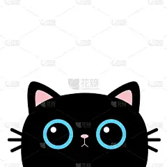 黑猫的头像轮廓。有趣的Kawaii动物。蓝眼睛粉红的耳朵婴儿卡。有趣的卡通人物。宠物狗收集。平面设计