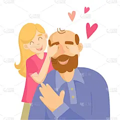 微笑的女孩合上了爸爸的眼睛。祝您父亲节快乐。矢量插图孤立在白色背景