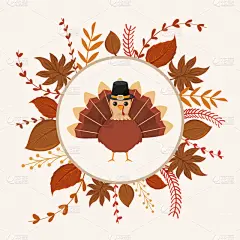 秋天,叶子,火鸡,可爱的,动物,鸟类,农场,吉祥物,节日