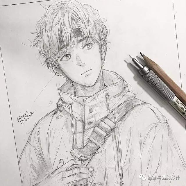 动漫人物线稿少年