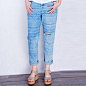 潮印花民族哈伦牛仔裤2013夏季新款 原创设计女装品牌 清新素然范