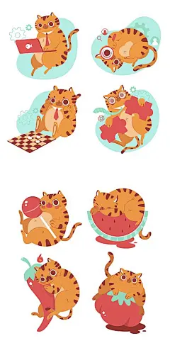 贴纸 动物 卡通 吉祥物 矢量 插画 猫咪 表情包