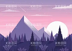 矢量美丽风景插画  - 源文件下载【酷图网】风景插画,卡通风景,风景背景,美丽的风景,矢量风景,山脉,树林,卡通森林,夜晚,月亮,天空