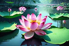 植物荷花荷叶插画图片