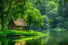 平静的湖光树影高清壁纸