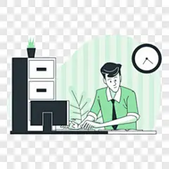 线条插画风人男子加班工作场景元素卡通手绘PNG图片 来自PNG搜索网 pngss.com 免费免扣png素材下载！