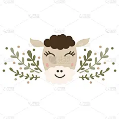 可爱的羊宝宝的脸。矢量插图。