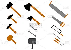 白色背景上的一组工作台工具。锤。扳手。建设和修复。木工工具。螺丝刀。修理设备。模板文本。海报。向量。
