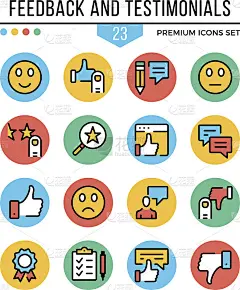 反馈和奖状图标。现代细线图标集。优质的质量。轮廓符号，图形概念，圆平线图标。矢量图