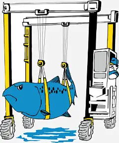 鲨鱼称重免抠素材_新图网 https://ixintu.com 卡通 吊机 手绘 白色 称重 蓝色 鲨鱼 黄色