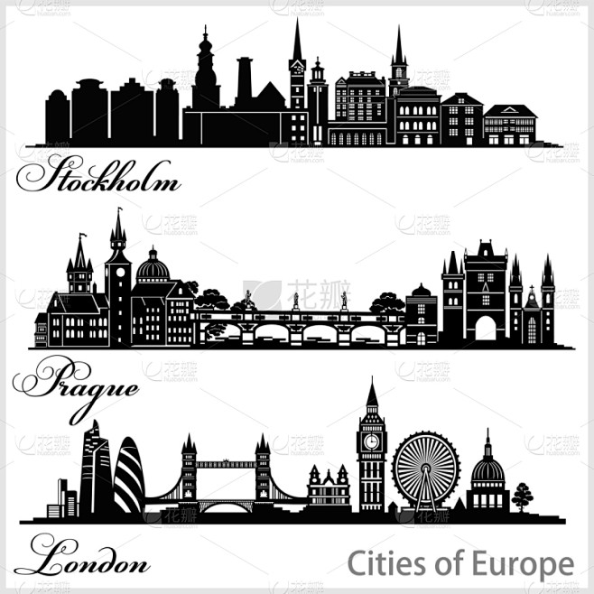 城市,欧洲,布拉格,斯德哥尔摩,伦敦,商...