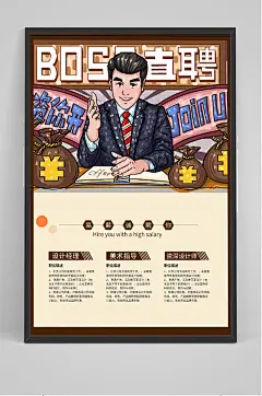 创意漫画老板招聘海报-众图网