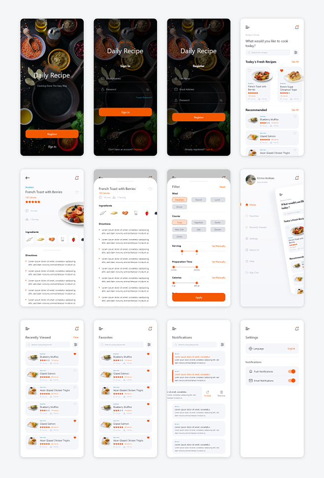 美食食谱app ui .xd素材下载 -...