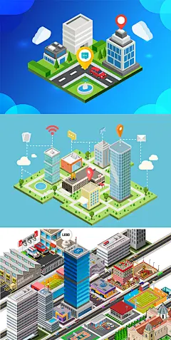 城市建筑房地产房屋2.5d立体商业商务插图插画海报矢量素材模板-淘宝网