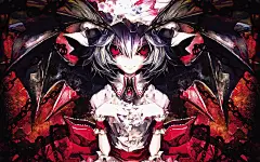 视频游戏东方翅膀穿着红色的眼睛短头发动漫灰色头发袖口帽子蕾米莉亚血色动漫女孩Banpai晃蝙蝠的翅膀/ 1920x1200壁纸可怕的吸血鬼