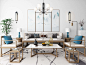 新中式沙发茶几装饰画吊灯地毯组合-室内设计-拓者设计吧