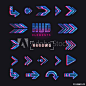 Stock Image: Futuristic interface hud design elements. Set of arrows, pointers, direction. Set of holographic arrows, pointers, direction for infographics. Effect glitch or neon or hologram.Tech and science theme.