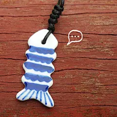 瓷不语/渔趣 手工青花手绘鱼项链 手作陶瓷首饰品 森女小清新饰物@北坤人素材