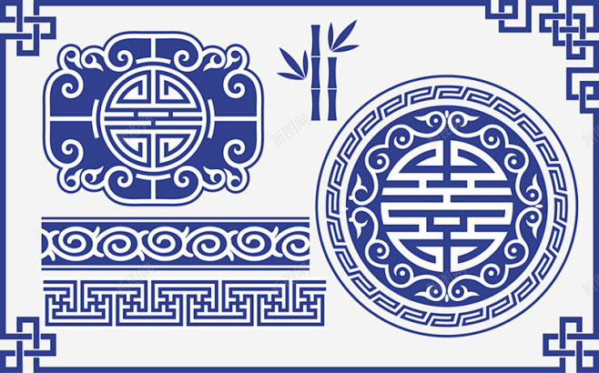 青花瓷器古典边框图案设计 免费下载 页面...