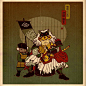 日本武士风格的猫咪插画图片
