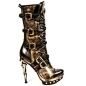 Ladies Steampunk Gold & Black Leather Stiletto Boot.