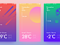 很有新意的天气app界面，丰富的色彩，板式