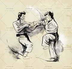103号水墨古风武侠武术柔道相扑拳击运动插画AI矢量设计素材图片-淘宝网