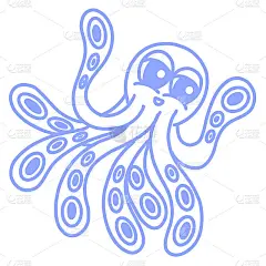 可爱快乐蓝色卡通章鱼标志吉祥物插画设计
