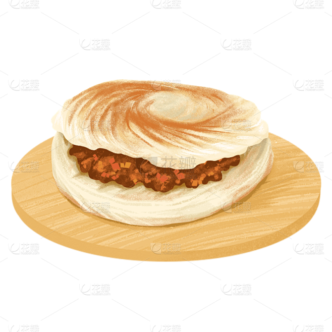 手绘-中式美食元素贴纸-肉夹馍