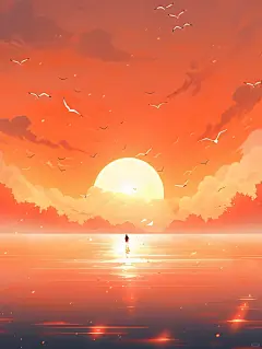 AI 插画分享｜落日 