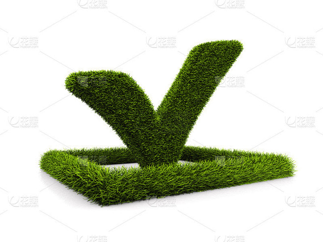 绿草勾号符号在白色方块上