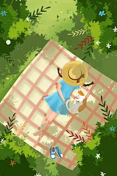春天女孩野餐春游小清新治愈唯美